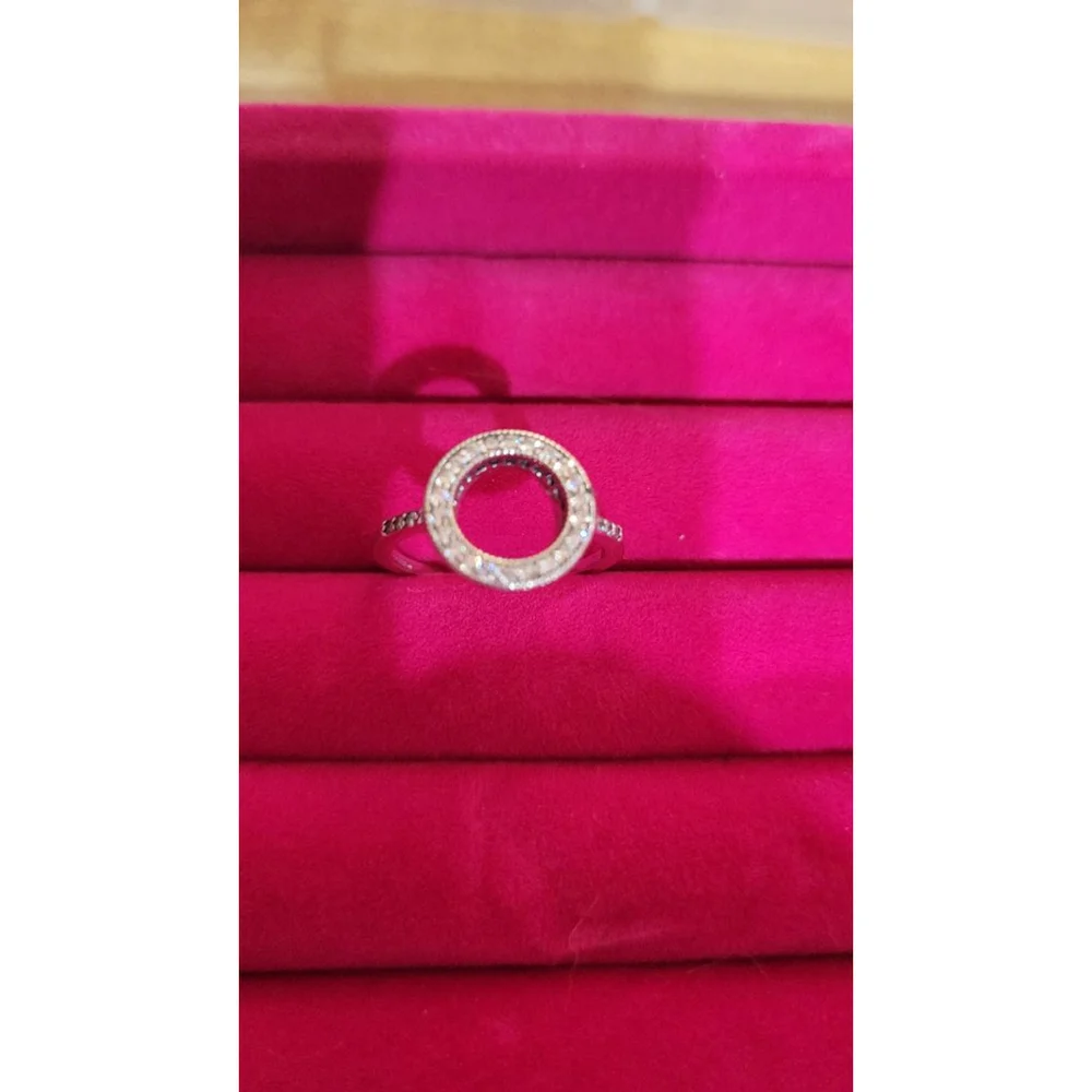 Circle Halo Heart‎ Pave Simulated Diamond 925 Sterling Silver Ring, Size 5